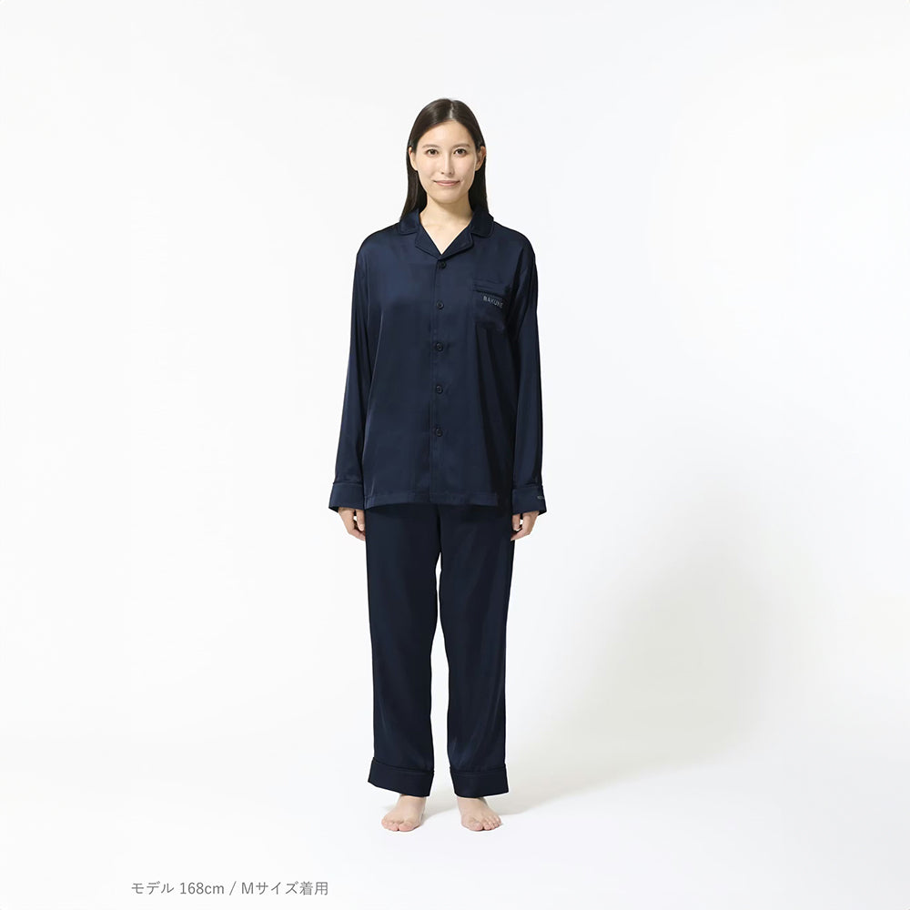 【母の日カード】 リカバリーウェア BAKUNE パジャマサテン上下(Unisex) ネイビーXL