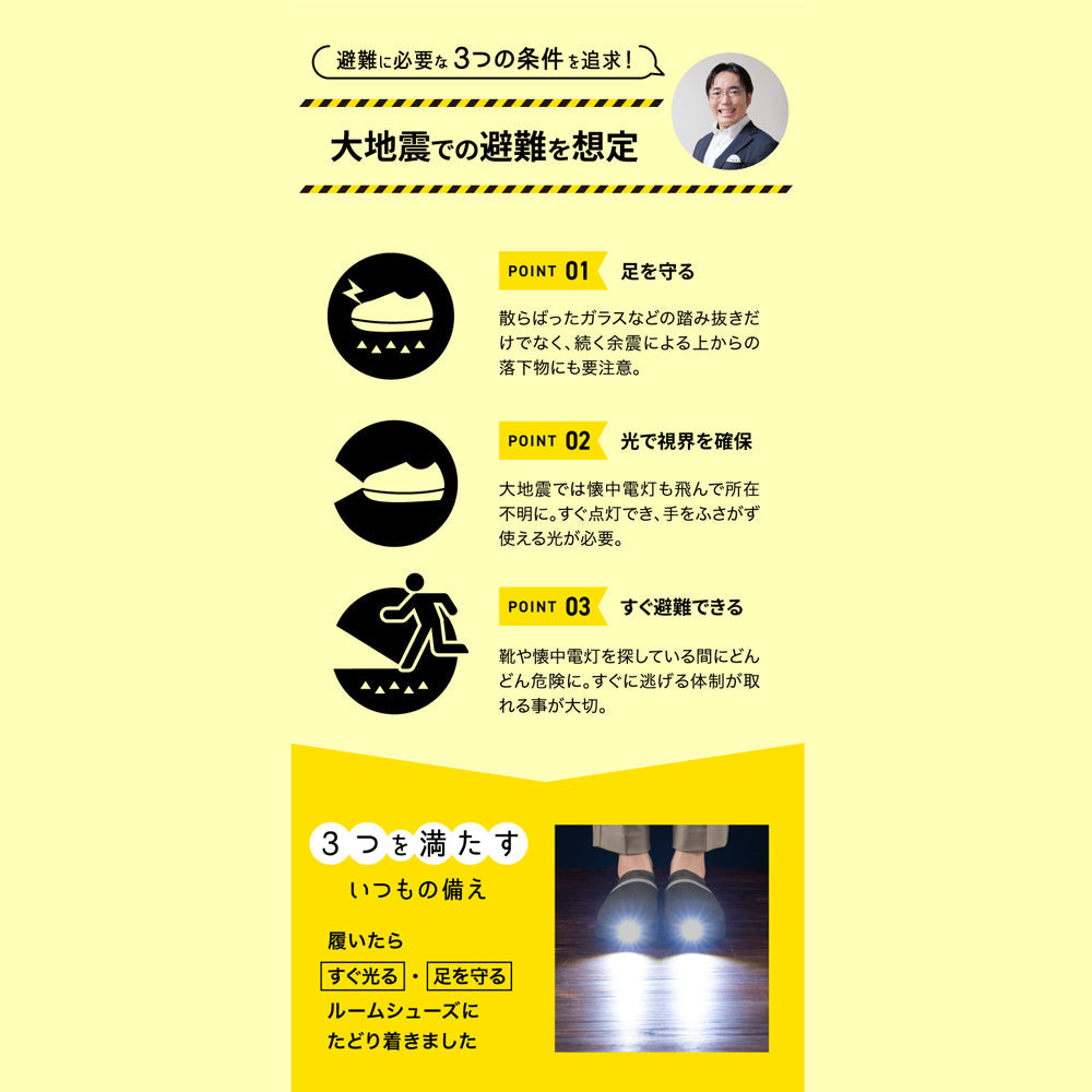 防災ブランド「SONAENO」 防災ライトルームシューズ　グリーン（L）
