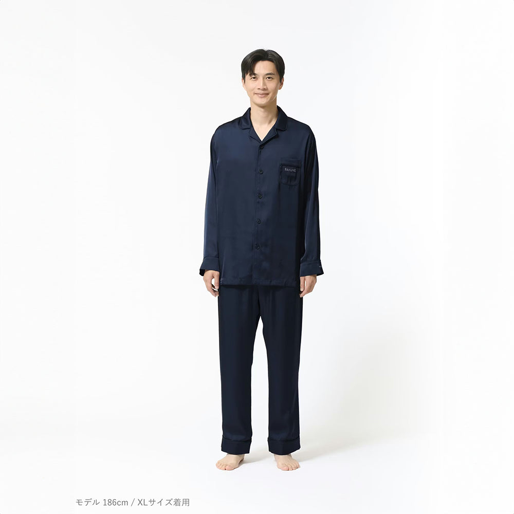 【母の日カード】 リカバリーウェア BAKUNE パジャマサテン上下(Unisex) ネイビーL