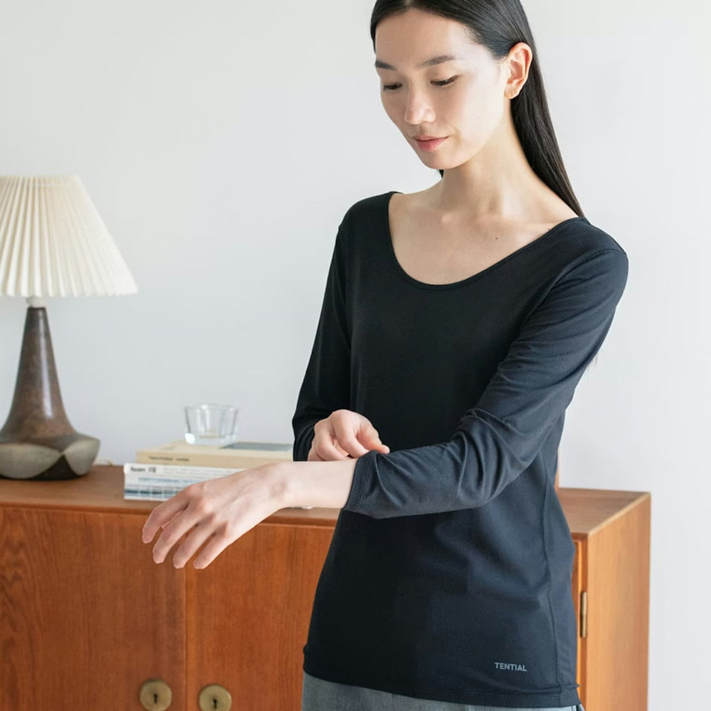 【母の日カード】 リカバリーウェア BAKUNE インナーウェア長袖 Women'sブラック(XL)　2枚