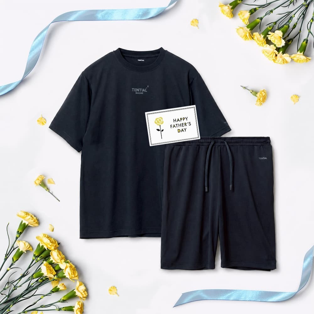 【父の日カード】 リカバリーウェア BAKUNE Dry Men's 半袖上下セット ネイビー M 【一般医療機器】
