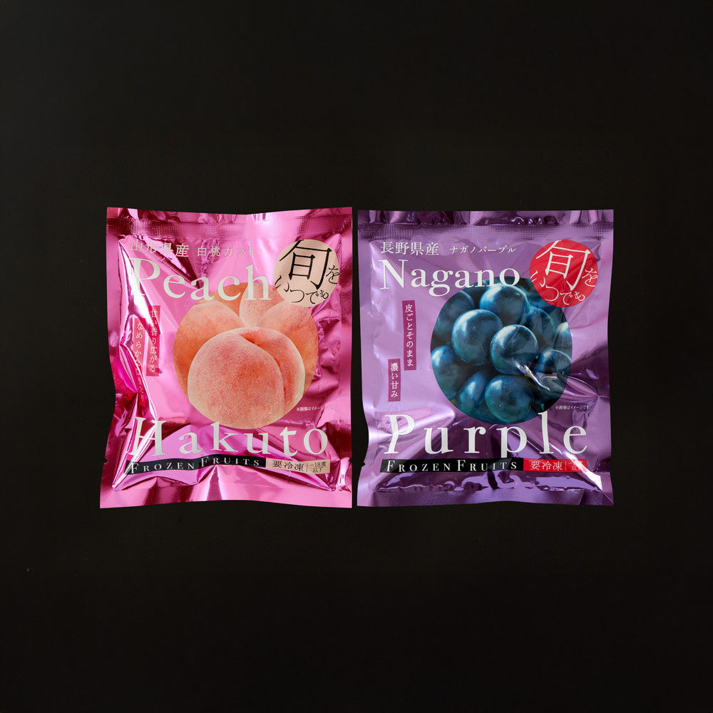 「凍眠フルーツ」　2種食べ比べ（白桃、ナガノパープル）