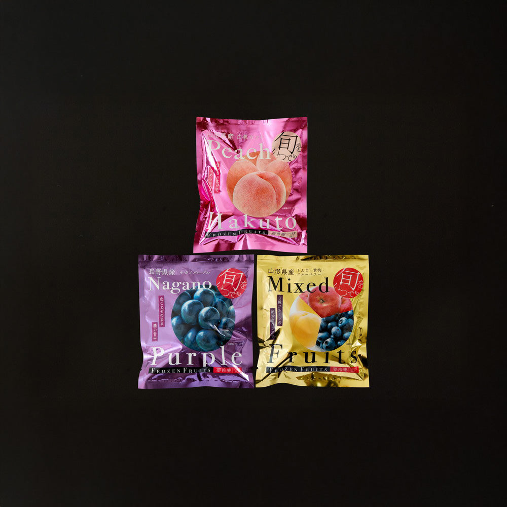 「凍眠フルーツ」　3種食べ比べ（ナガノパープル、白桃、ミックスフルーツ）